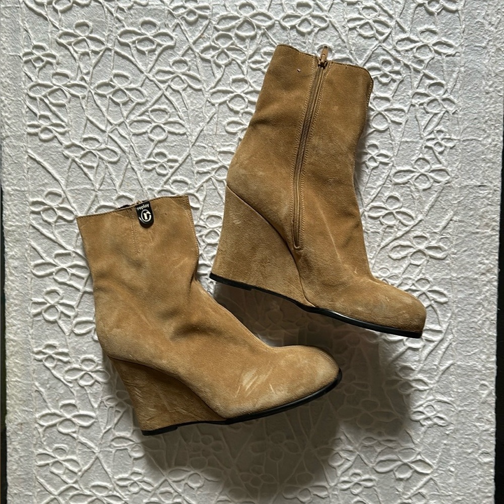 VINTAGE REPLAY WEDGE ZIPPERED SUEDE BOOTS